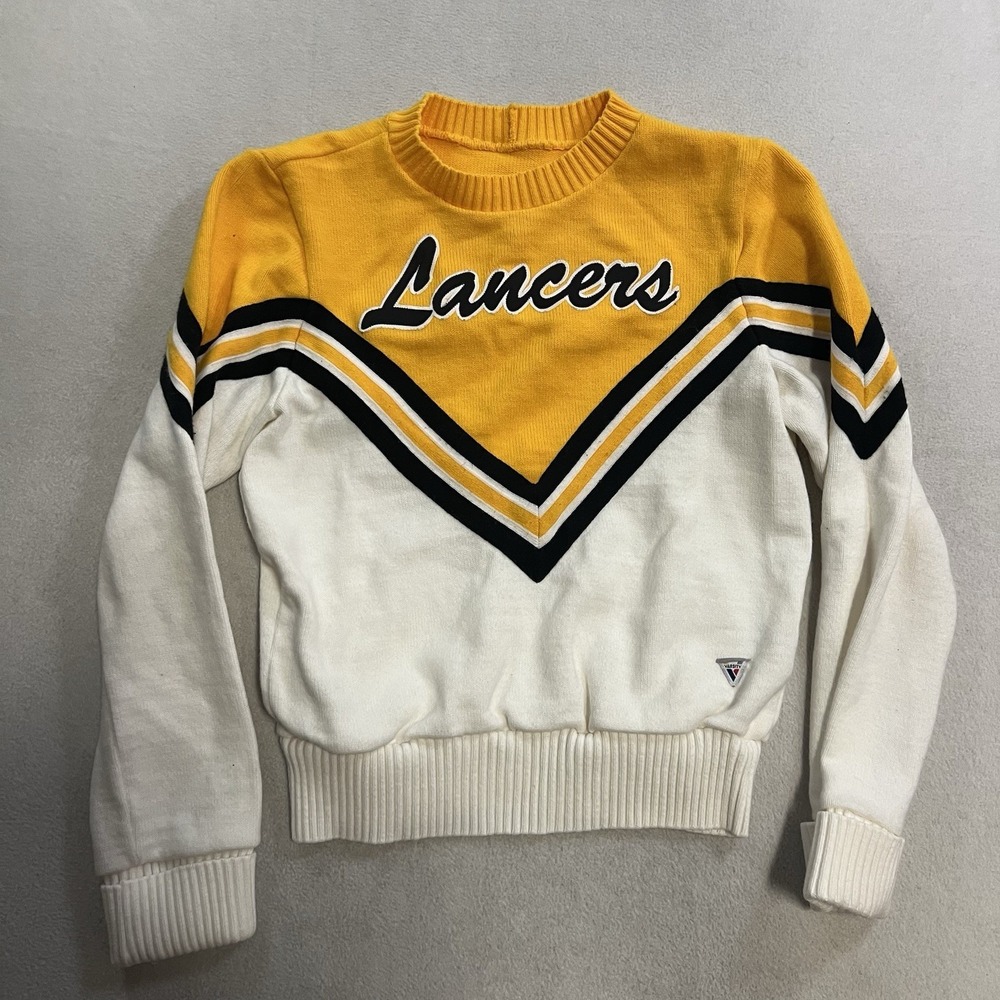 Vintage Varsity Spirit Cheerleader Lancers Sweater Size 40 Black White Yellow